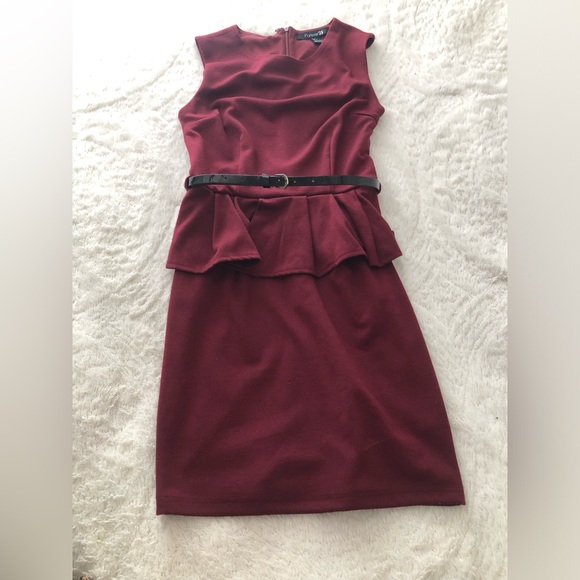Forever 21 Burgundy Bodycpm Peplum Dress - Picture 1 of 3
